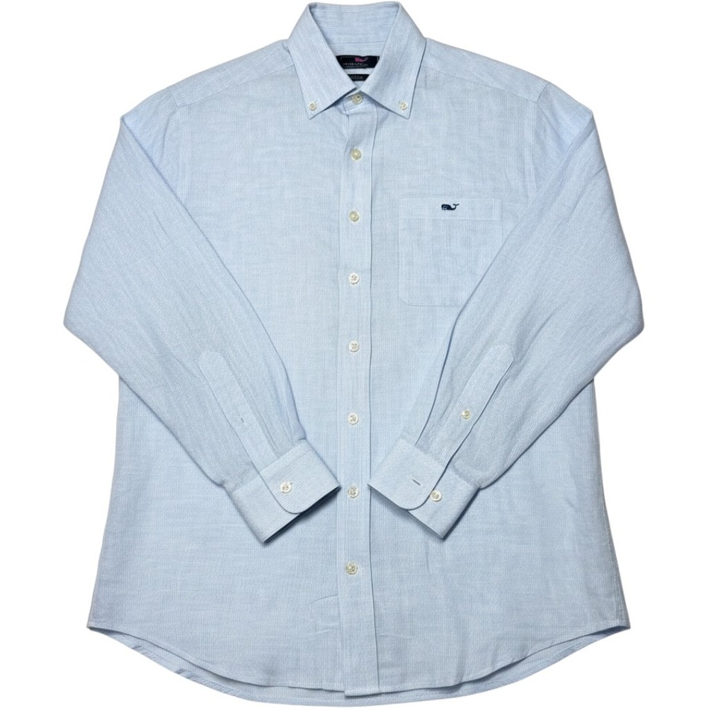 Vineyard Vines Mens Small Blue Stripe 100% Linen Classic Fit Tucker Shirt LS